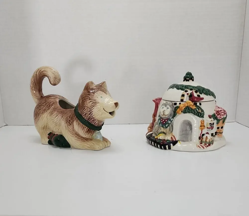 Vtg Debbie Mumm Winter Follies Crystal And Flake Sugar And Creamer by Sakura